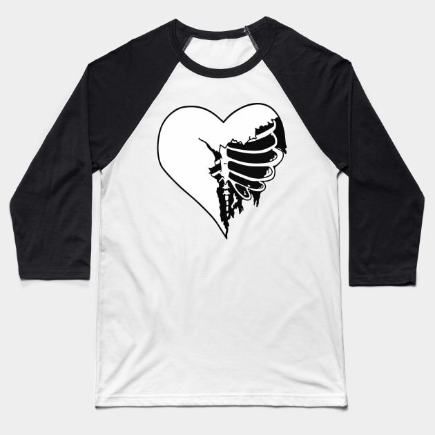 Skeleton Heart Emo Love Gothic Grunge Tattoo skull Halloween Baseball T-Shirt by Prolifictees